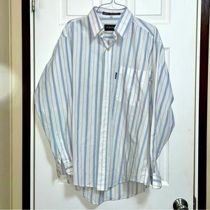 White with blue long sleeve button shirt